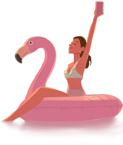 Girl on flamingo float